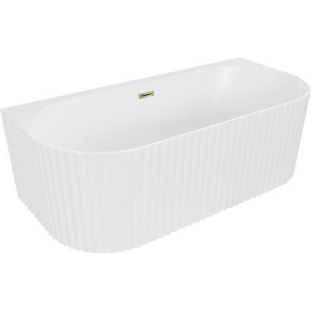 Mexen Sella freistehende wandnahe gerillte Badewanne 150 x 75 cm, weiß matt, Überlauf gold - 52711507501-50
