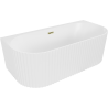 Mexen Sella freestanding wall-adjacent fluted bathtub 150 x 75 cm, white matte, gold overflow - 52711507501-50