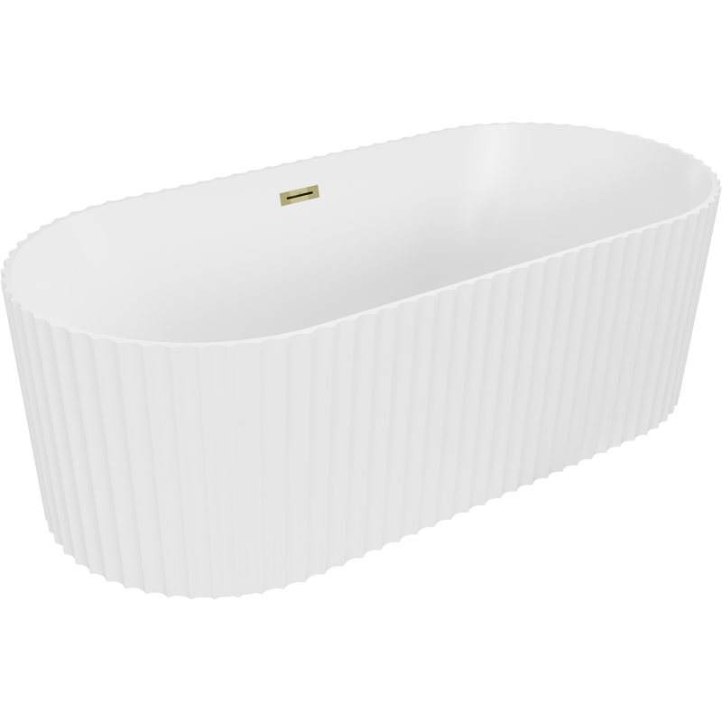 Mexen Paola baignoire autoportante cannelée 150 x 75 cm, blanc mat, trop-plein doré - 52721507501-50