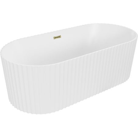 Mexen Paola baignoire autoportante cannelée 150 x 75 cm, blanc mat, trop-plein doré - 52721507501-50