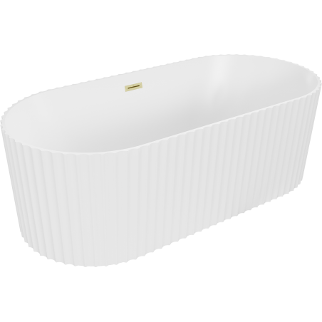 Mexen Paola baignoire autoportante rainurée 150 x 75 cm, blanc mat, trop-plein doré brossé - 52721507501-55