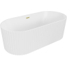 Mexen Paola freestanding fluted bath 150 x 75 cm, white matte, brushed gold overflow - 52721507501-55