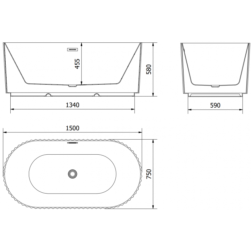 Mexen Paola freestanding fluted bathtub 150 x 75 cm, white matte, overflow rose gold - 52721507501-60