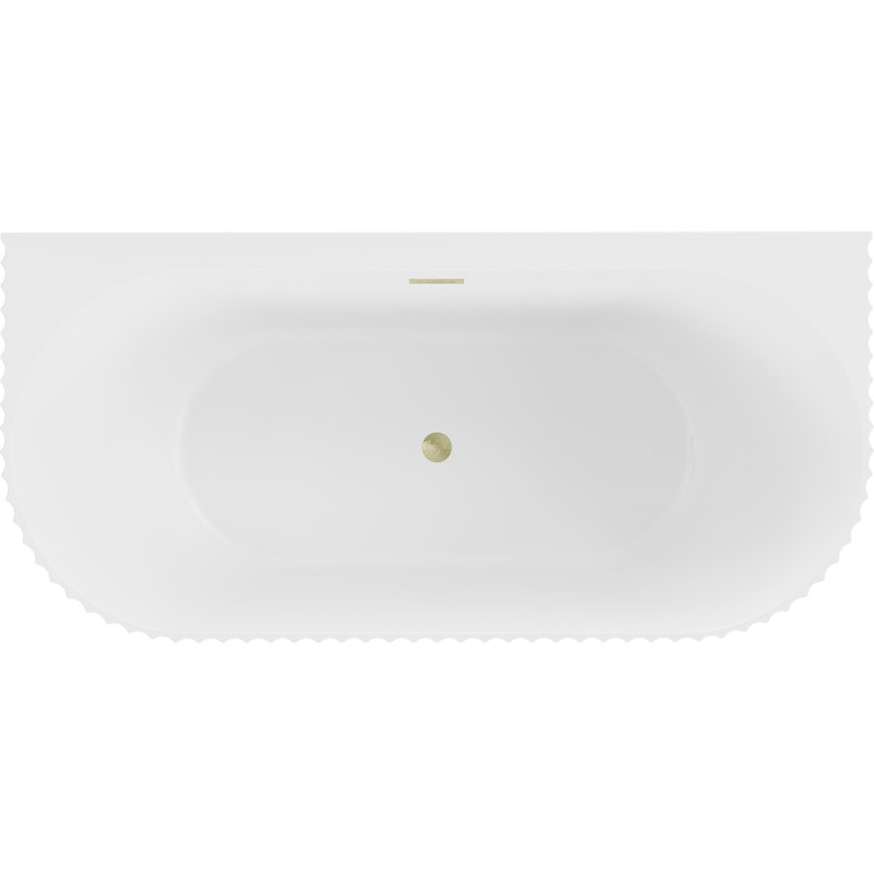Mexen Sella baignoire autoportante murale rainurée 150 x 75 cm, blanc mat, trop-plein or brossé - 52711507501-55