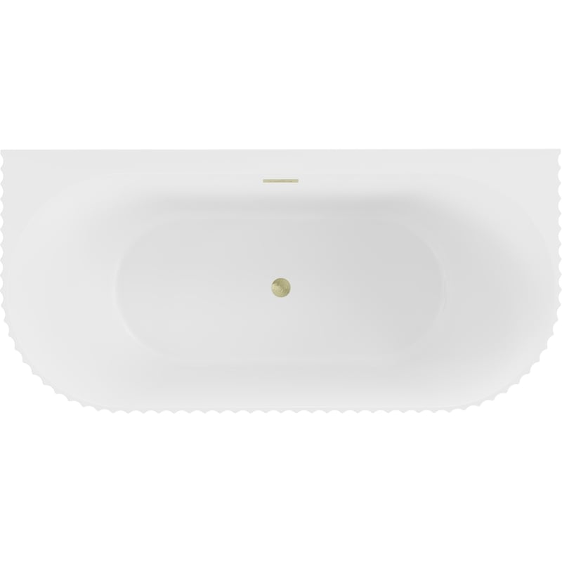 Mexen Sella free-standing wall-adjacent fluted bathtub 150 x 75 cm, white matte, golden brushed overflow - 52711507501-55