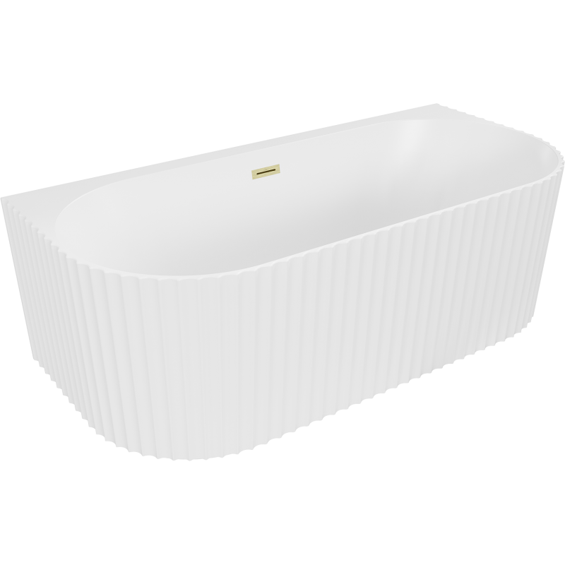 Mexen Sella vrijstaande vloerrand badkuip 150 x 75 cm, wit mat, overloop goud geborsteld - 52711507501-55
