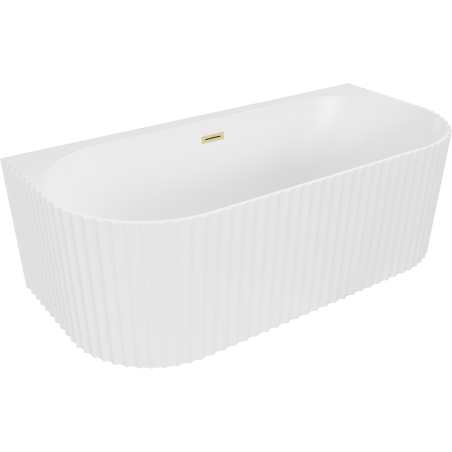 Mexen Sella free-standing wall-adjacent fluted bathtub 150 x 75 cm, white matte, golden brushed overflow - 52711507501-55