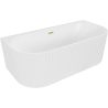 Mexen Sella ribbed back-to-wall freestanding bathtub 150 x 75 cm, white matte, brushed gold overflow - 52711507501-55