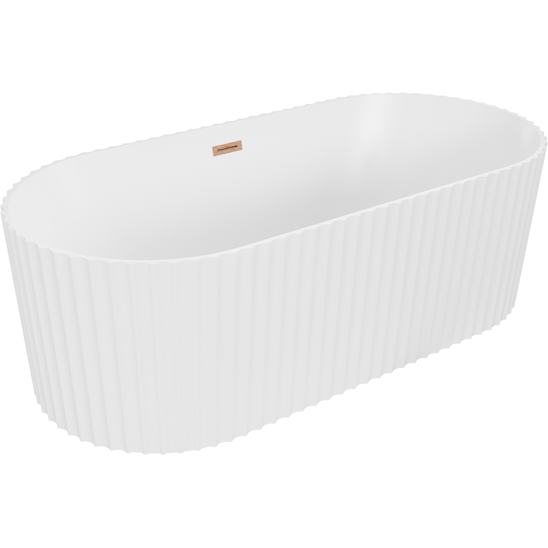 Mexen Paola freestanding fluted bathtub 150 x 75 cm, white matte, brushed copper overflow - 52721507501-65