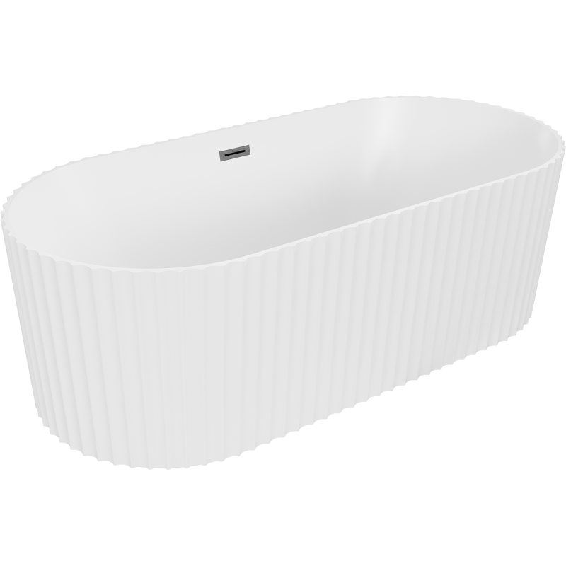 Mexen Paola baignoire autoportante rainurée 150 x 75 cm, blanc mat, trop-plein gris canon brossé - 52721507501-66