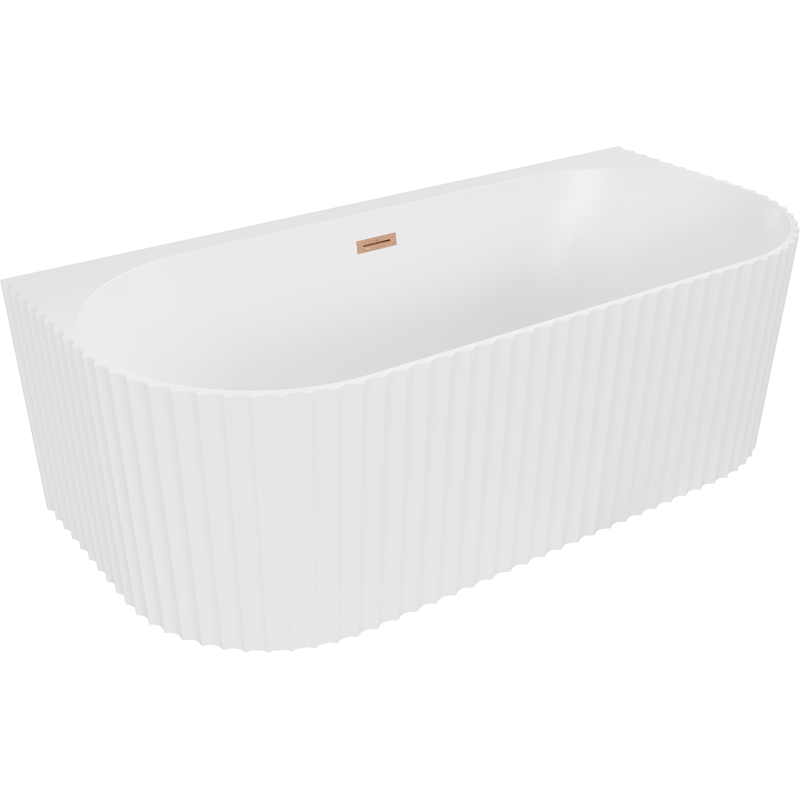 Mexen Sella freistehende wandnahe gefräste Wanne 150 x 75 cm, weiß matt, Überlauf, gebürstetes Kupfer - 52711507501-65