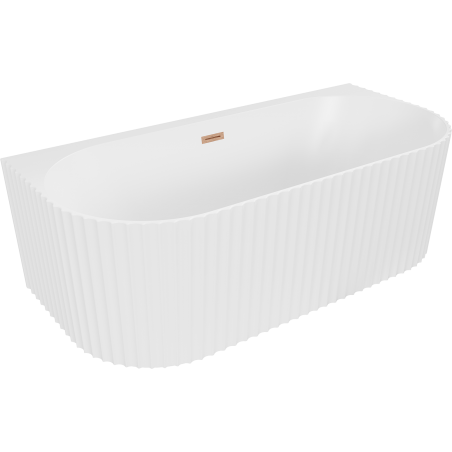Mexen Sella freistehende wandnahe gefräste Wanne 150 x 75 cm, weiß matt, Überlauf, gebürstetes Kupfer - 52711507501-65