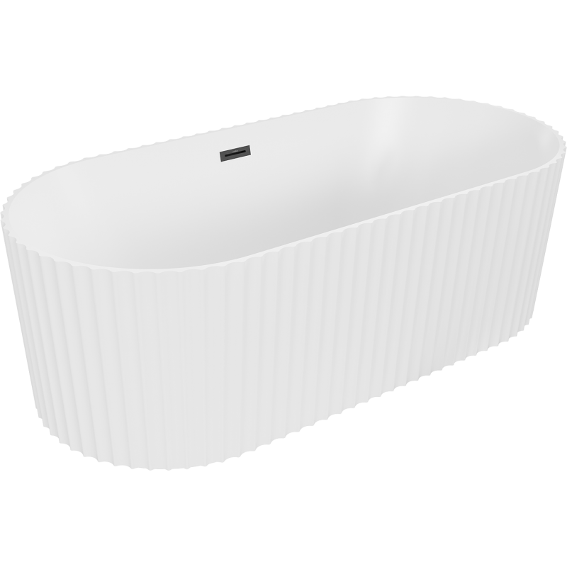 Mexen Paola freistehende geriffelte Badewanne 150 x 75 cm, weiß matt, schwarzer Überlauf - 52721507501-70