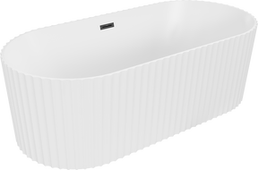 Mexen Paola freistehende geriffelte Badewanne 150 x 75 cm, weiß matt, Überlauf schwarz - 52721507501-70