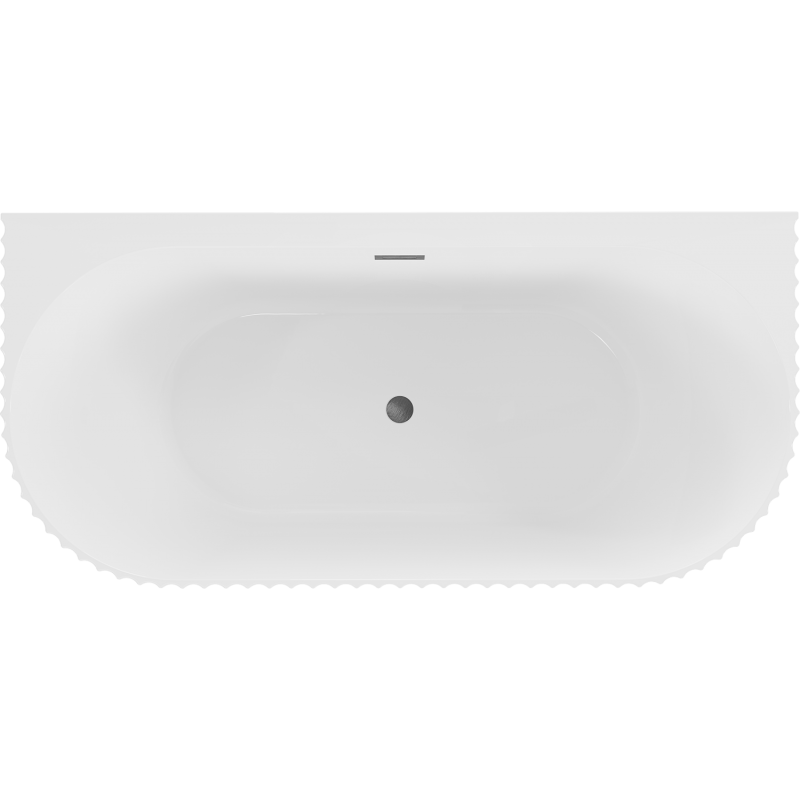 Mexen Sella baignoire îlot murale cannelée 150 x 75 cm, blanc mat, trop-plein gris acier brossé - 52711507501-66