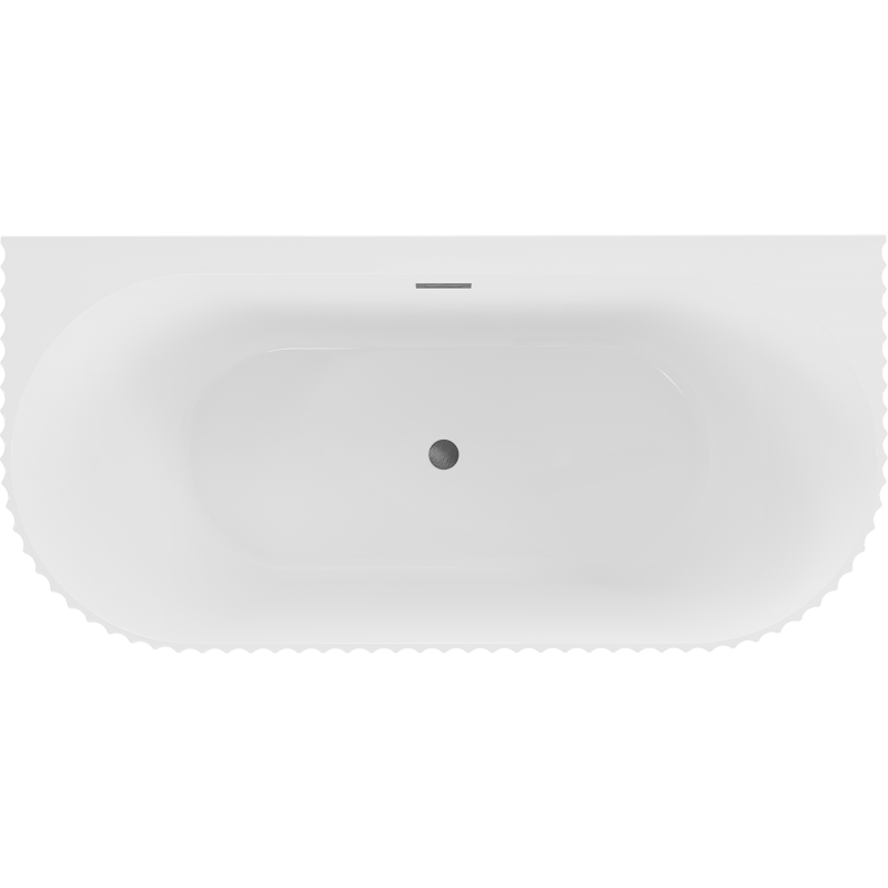 Mexen Sella banheira independente de parede canelada 150 x 75 cm, branca mate, com transbordamento escovado cinza gun