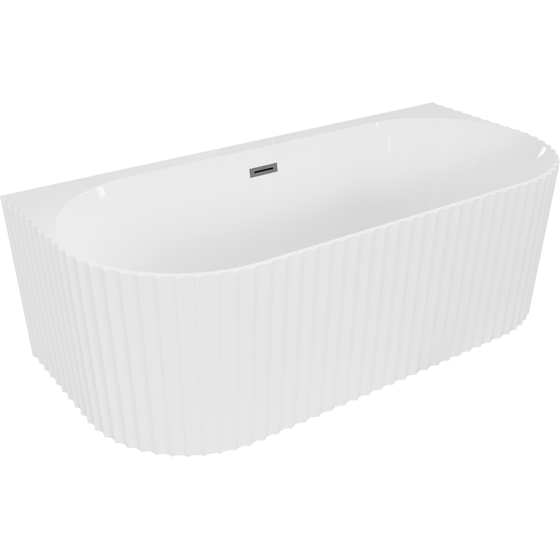 Mexen Sella freistehende, wandnahe, geriffelte Badewanne 150 x 75 cm, weiße Matt, Überlauf gun gray gebürstet - 52711507501-66