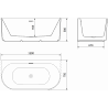 Mexen Sella free-standing wall-adjacent fluted bathtub 150 x 75 cm, white matte, black overflow - 52711507501-70