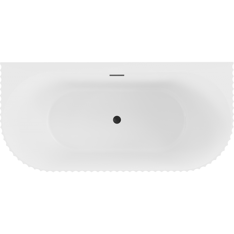 Mexen Sella seisova seinällinen kylpyamme, jossa on uurrettu pinta 150 x 75 cm, valkoinen matta, musta ylivuoto