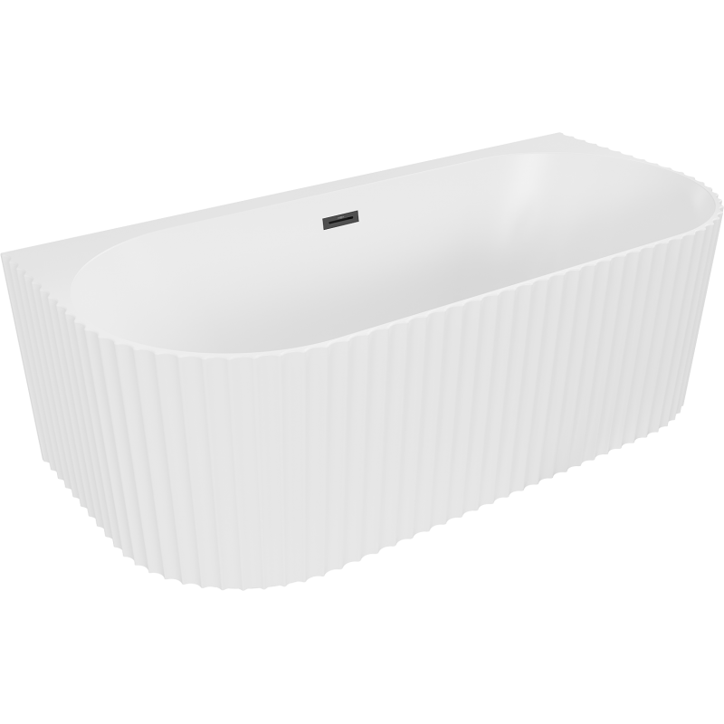 Mexen Sella free-standing wall-adjacent fluted bathtub 150 x 75 cm, white matte, black overflow - 52711507501-70