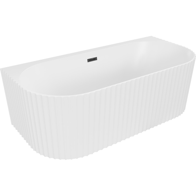 Mexen Sella vaba seisev seinavann rihvitud 150 x 75 cm, valge matt, must ülevool - 52711507501-70