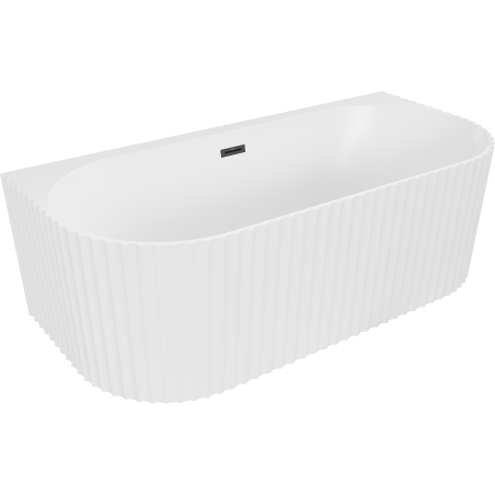 Mexen Sella free-standing wall-adjacent fluted bathtub 150 x 75 cm, white matte, black overflow - 52711507501-70