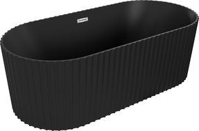Mexen Paola freistehende gerillte Badewanne 150 x 75 cm, schwarz matt, Überlauf chrom - 52721507571-01