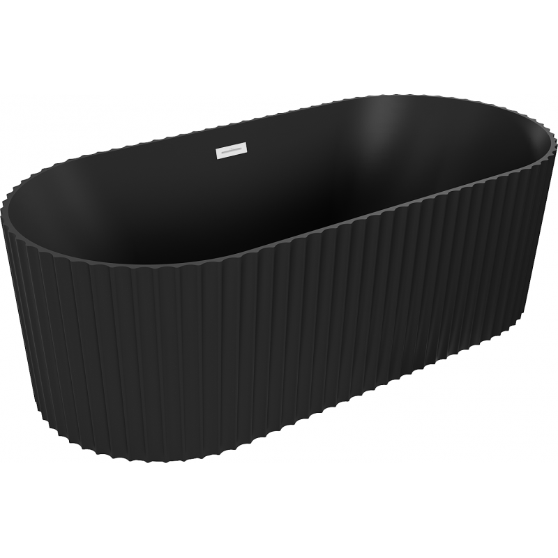 Mexen Paola freestanding fluted bath 150 x 75 cm, black matte, white overflow - 52721507571-20