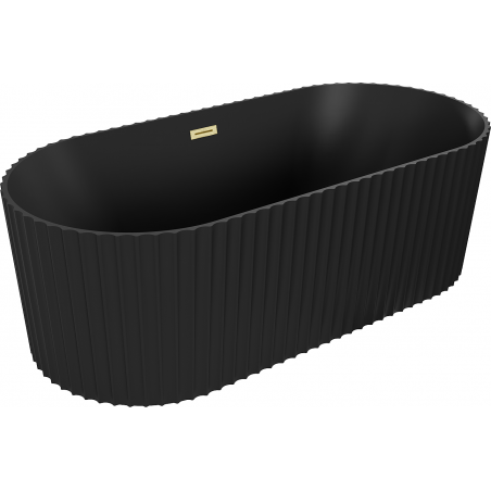 Mexen Paola freestanding fluted bath 150 x 75 cm, black matte, brushed gold overflow - 52721507571-55