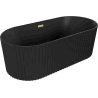 Mexen Paola freistehende geriffelte Badewanne 150 x 75 cm, schwarz matt, Überlauf gold gebürstet - 52721507571-55