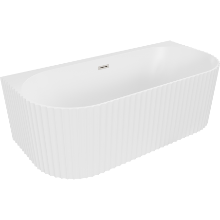 Mexen Sella freistehende wandnahe gerillte Badewanne 150 x 75 cm, weiß matt, Überlauf gebürsteter Nickel - 52711507501-97