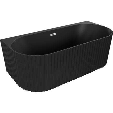 Mexen Sella freistehende wandnahe gerillte Badewanne 150 x 75 cm, schwarz matt, Überlauf Chrom - 52711507571-01