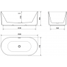 Mexen Paola freistehende geriffelte Badewanne 150 x 75 cm, schwarz matt, Überlauf gun gray gebürstet - 52721507571-66
