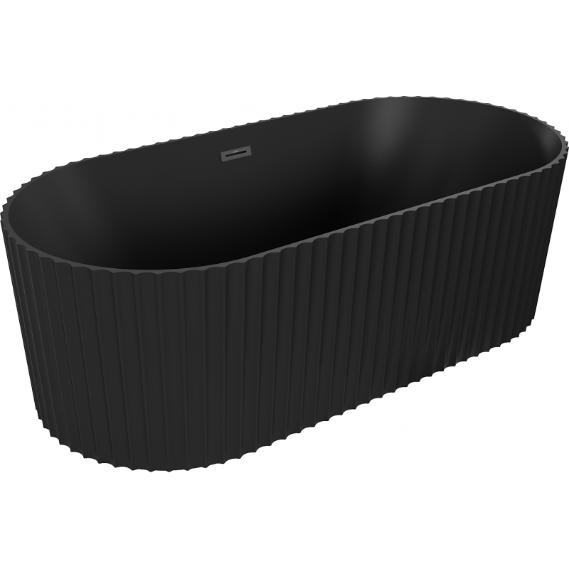 Mexen Paola freistehende, gerillte Badewanne 150 x 75 cm, schwarz matt, Überlauf schwarz - 52721507571-70