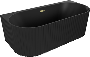 Mexen Sella freistehende an der Wand montierte, gerillte Badewanne 150 x 75 cm, schwarze Matt, Überlauf gold - 52711507571-50