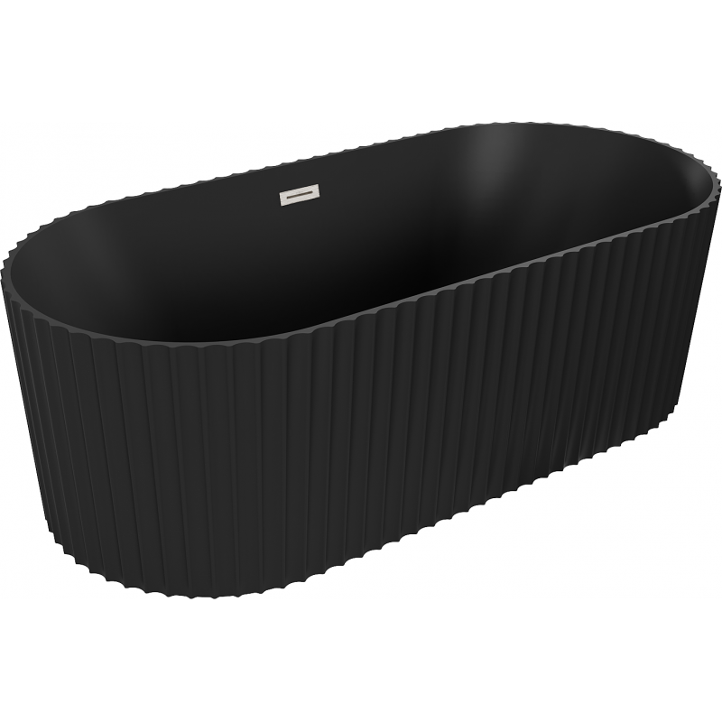 Mexen Paola freistehende Wanne gerillt 150 x 75 cm, schwarz matt, Überlauf gebürstetes Nickel - 52721507571-97