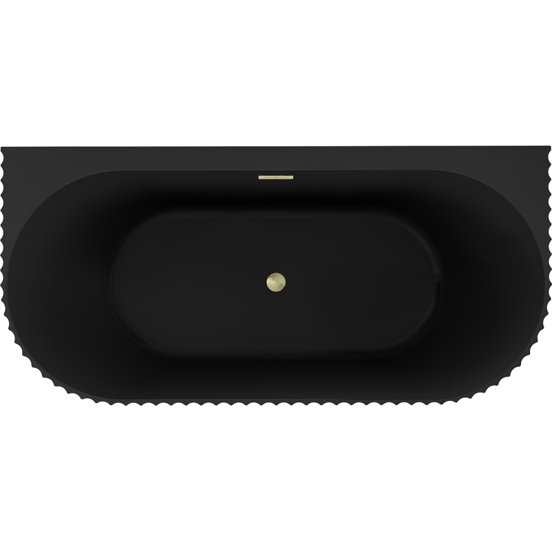 Mexen Sella vasca da bagno freestanding a parete scanalata 150 x 75 cm, nero opaco, troppopieno oro spazzolato - 52711507571-55