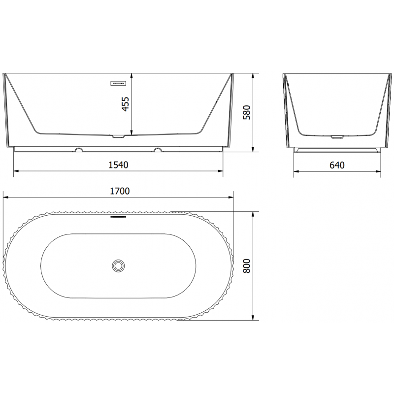Mexen Paola vasca da bagno indipendente scanalata 170 x 80 cm, bianca lucida, troppopieno cromato - 52721708000-01