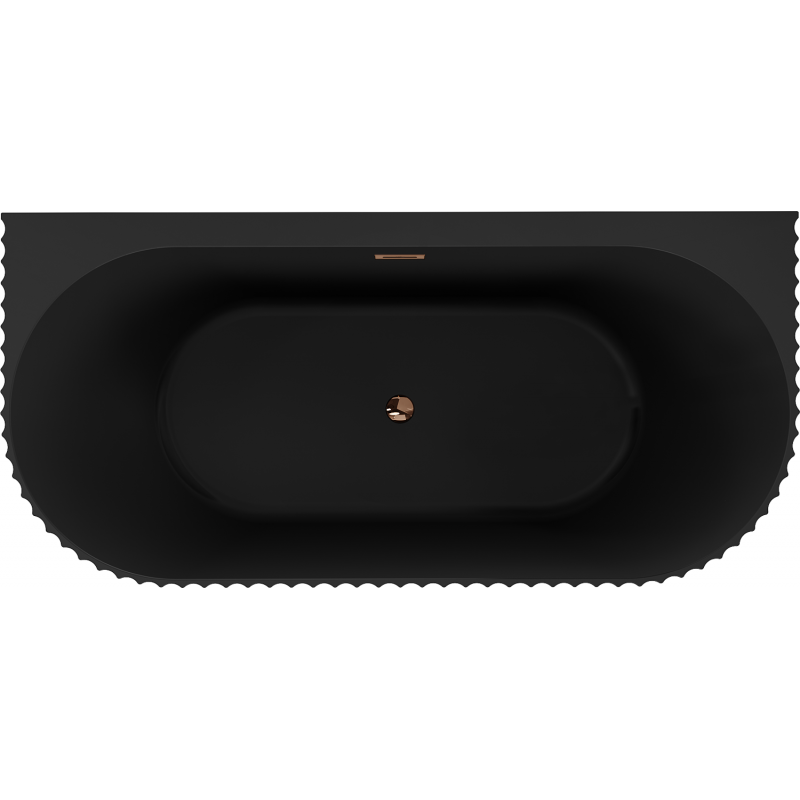 Mexen Sella 150 x 75 cm Fluted Back-to-Wall Free-Standing Bath, Matte Black, Rose Gold Overflow - 52711507571-60