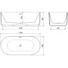 Mexen Paola freistehende geriffelte Badewanne 170 x 80 cm, weiß glänzend, weißer Überlauf - 52721708000-20