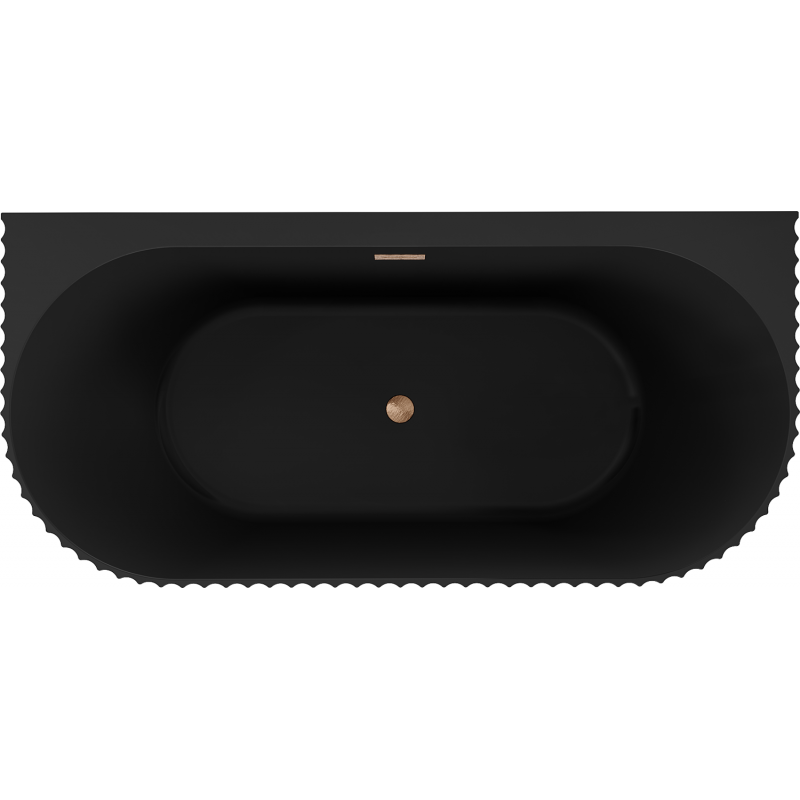 Mexen Sella freestanding ribbed wall bath 150 x 75 cm, black matte, brushed copper overflow - 52711507571-65
