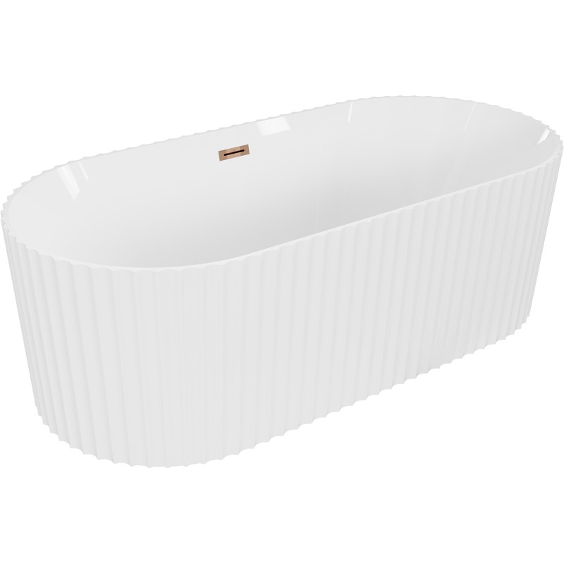 Mexen Paola freestanding fluted bath 170 x 80 cm, white gloss, overflow rose gold - 52721708000-60