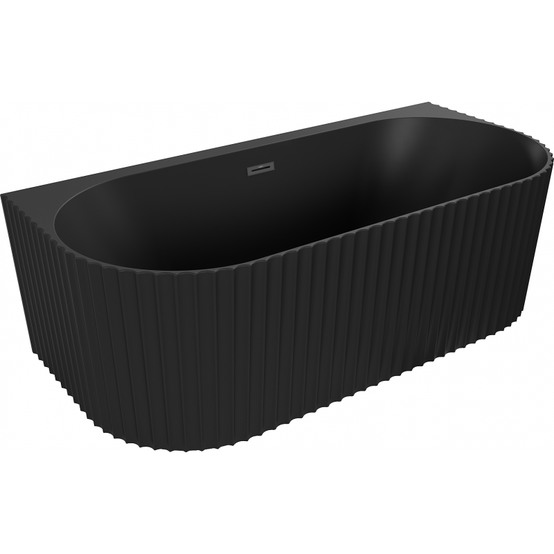 Mexen Sella freistehende Wandbadewanne geriffelt 150 x 75 cm, schwarz matt, Überlauf schwarz - 52711507571-70