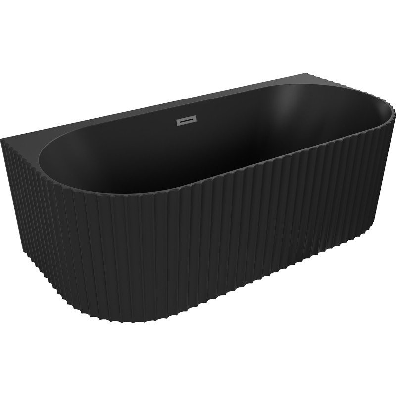 Mexen Sella vrijstaande tegen de muur geribbelde badkuip 150 x 75 cm, zwart mat, overloop gun metal - 52711507571-95