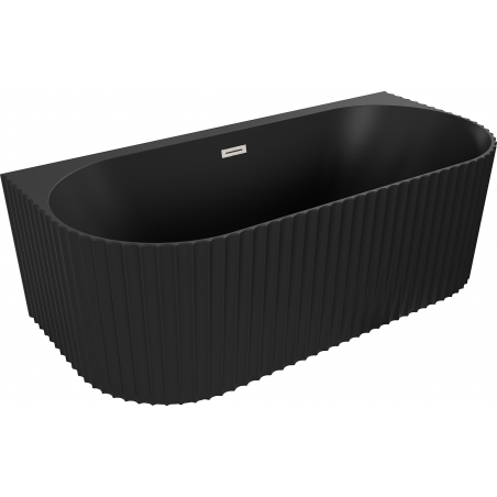 Mexen Sella freestanding back-to-wall fluted bathtub 150 x 75 cm, black matte, brushed nickel overflow - 52711507571-97