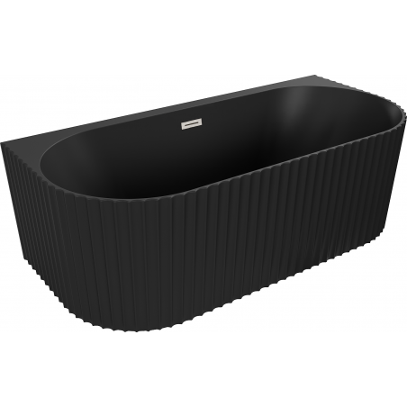 Mexen Sella freistehende wandnahe geriffelte Badewanne 150 x 75 cm, schwarz matt, Überlauf gebürstetes Nickel - 52711507571-97