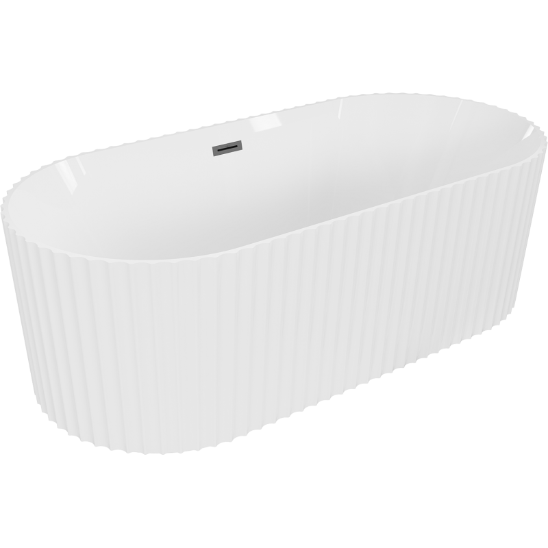 Mexen Paola freestanding fluted bath 170 x 80 cm, white gloss, overflow gun metal - 52721708000-95