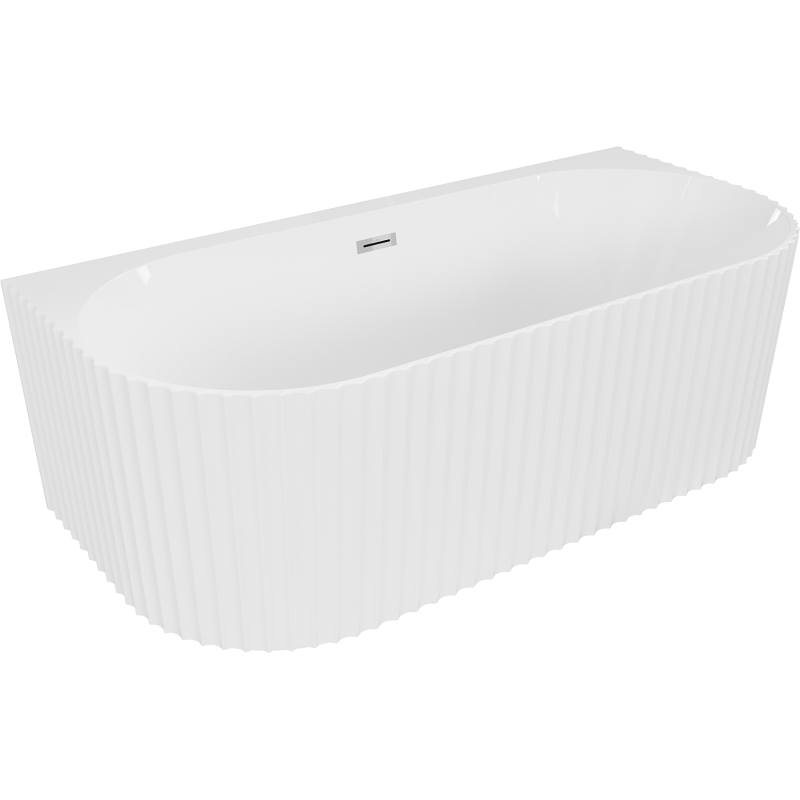 Mexen Sella banheira independente encostada frisada 170 x 80 cm, branco brilhante, transbordo cromado - 52711708000-01