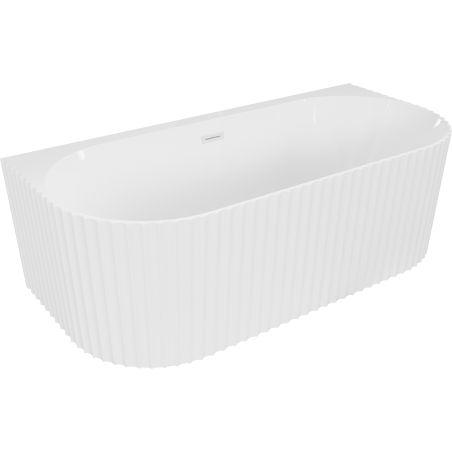 Mexen Sella freestanding ribbed back-to-wall bath 170 x 80 cm, glossy white, white overflow - 52711708000-20