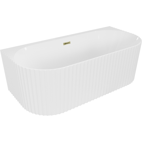Mexen Sella freestanding back-to-wall fluted bath 170 x 80 cm, glossy white, gold overflow - 52711708000-50
